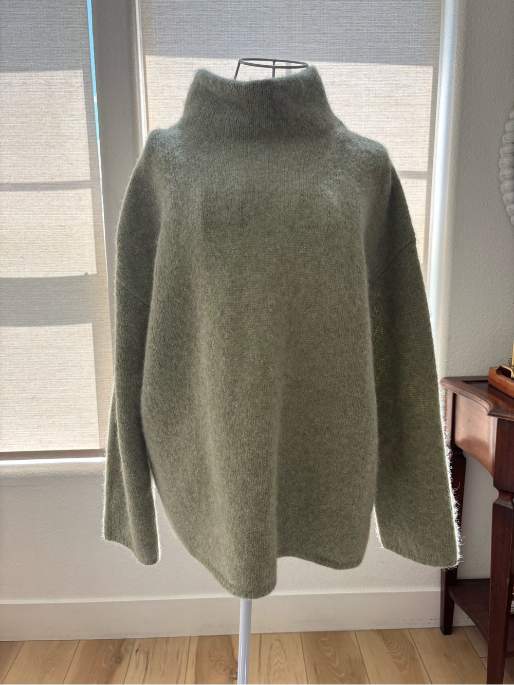 Nordstrom Green Mock Neck Womens Med Yak Alpaca Merino Wool Sweater Long Sleeve